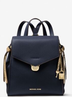 MICHAEL KORS Bristol Small Leather Navy Backpack with Gold Hardware